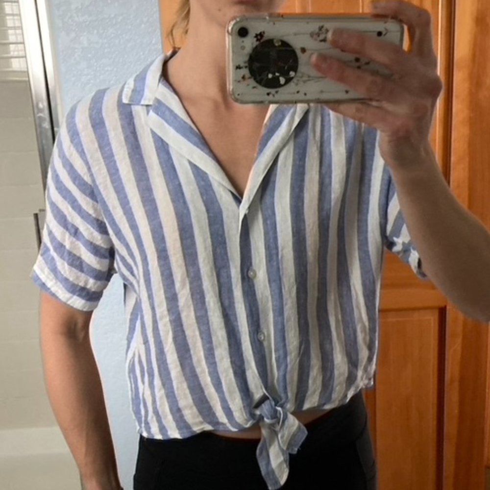 Rails Thea Tie-Front Striped Linen Blouse - image 2